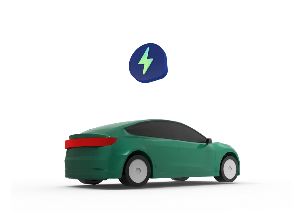 This image displays a green electric vehicle with an Electrify Canada logo pin above it