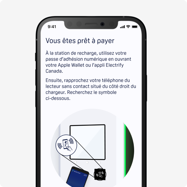 Écran de l’application de paiement sans contact Electrify Canada