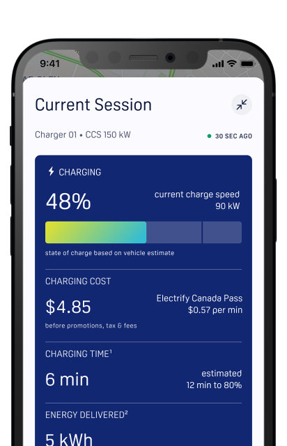 App screen showing current charging session