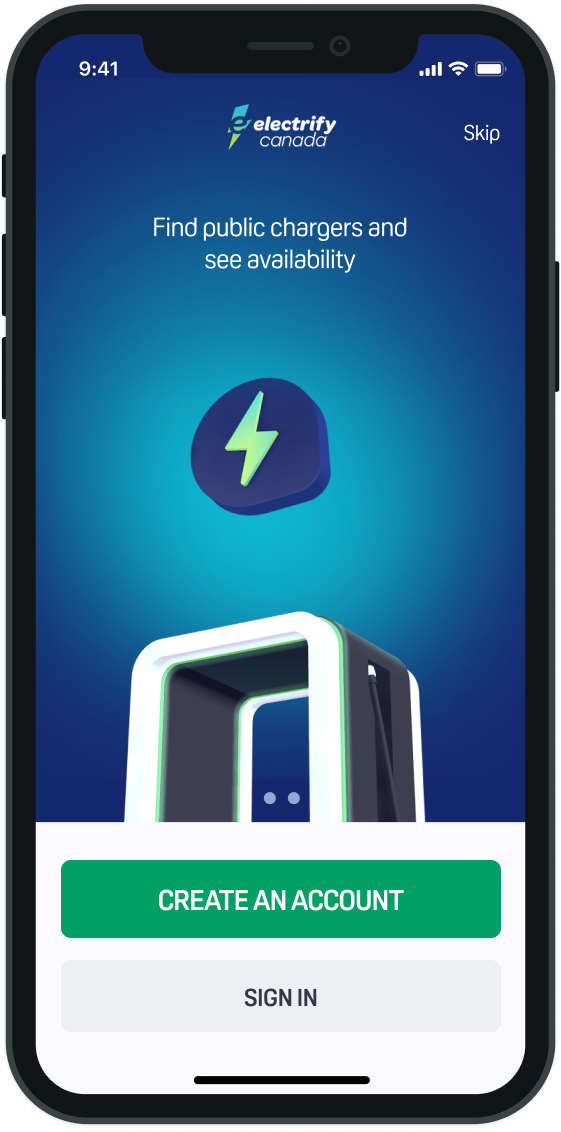 Electrify Canada app sign up screen
