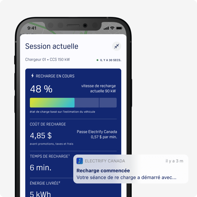 Écran Suivez vos progrès de l’application Electrify Canada